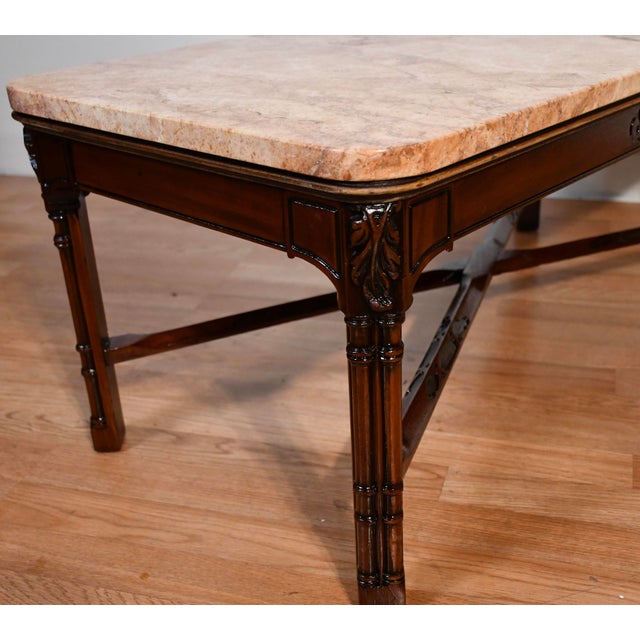 1940s English Chippendale Mahogany Marble Top Coffee Table Accent Table . For Sale - Image 6 of 14