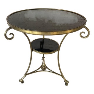 Louis XVI Style Neoclassic Bronze Black Marble Top Gueridon With Casters For Sale