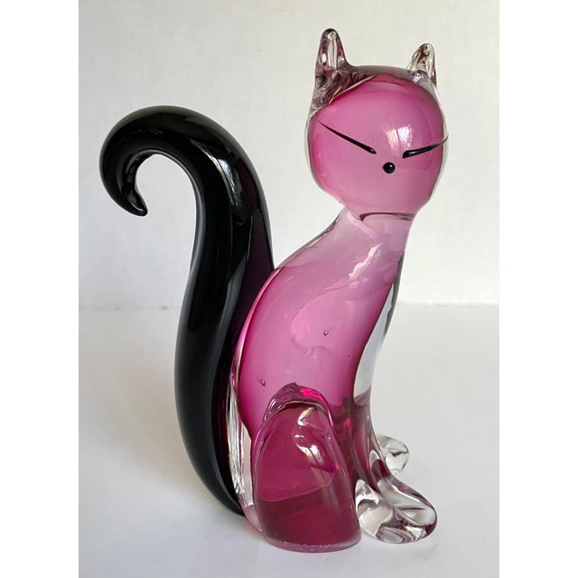 Here is a beautiful, Venetian Italian chic kitty cat that was made in Murano with art glass. The cat features a pink and...