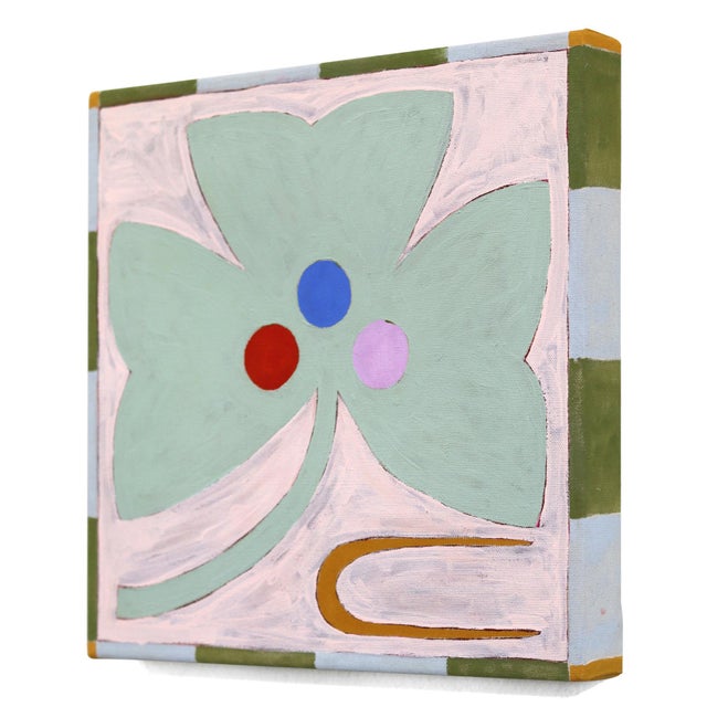 Contemporary Rule of Threes - Small Green Abstract Botanical Mixed Media Painting on Raw Canvas by Meredith Walker For Sale - Image 3 of 9