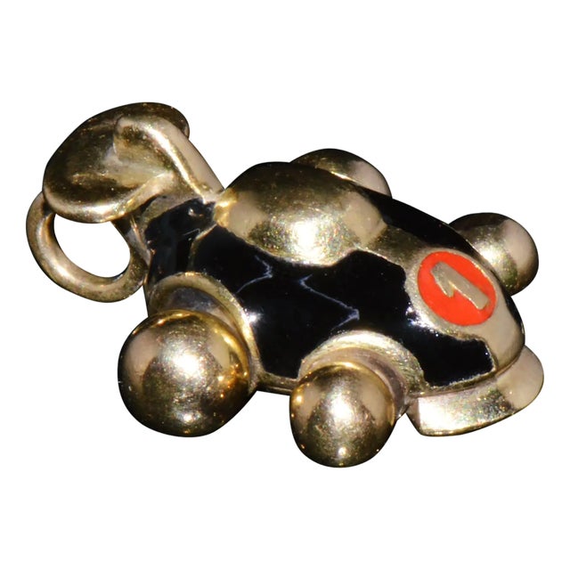 Designer Aaron Basha Enamel Solid 18k Gold #1 Race Car Charm Pendant For Sale