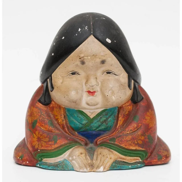 Meiji Era Otafuku Girl Figurine on Wood Stand For Sale In Dallas - Image 6 of 13
