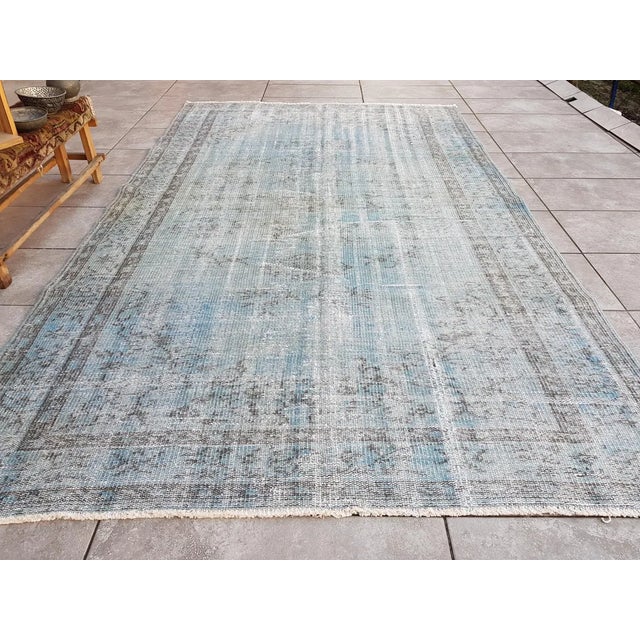 Turkish Light Blue Turkish Area Carpet For Sale - Image 3 of 10