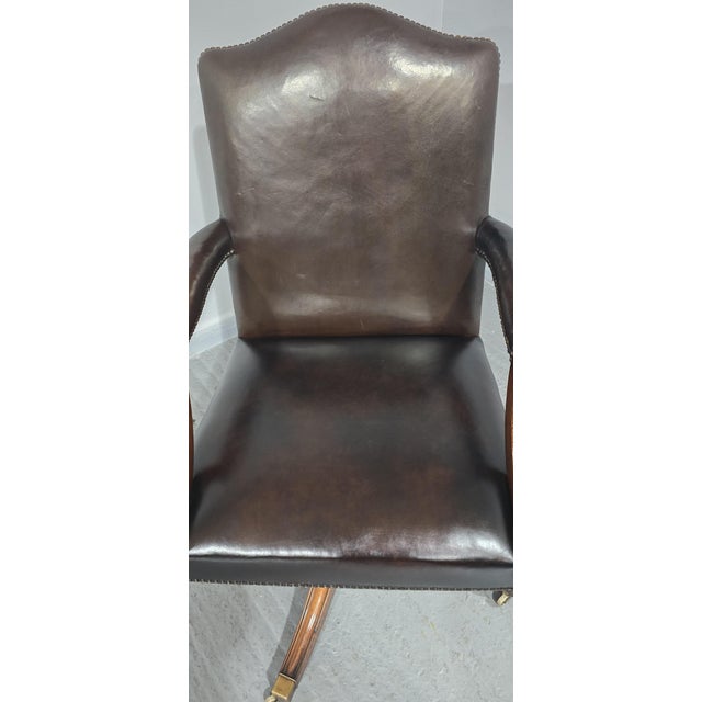 Brown Mahogany Swivel Office Desk Chair, 1920 For Sale - Image 8 of 15