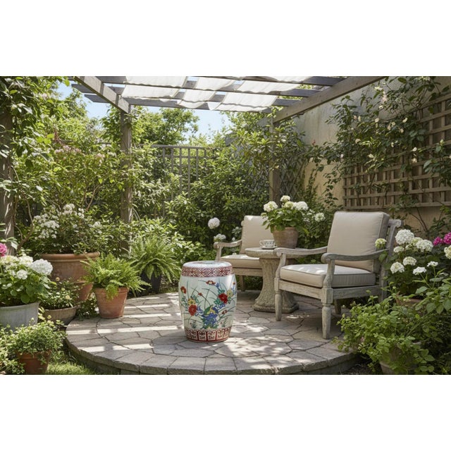 Vintage Chinese Famille Rose Hand Painted Birds and Peonies Porcelain Garden Stool Side Table For Sale - Image 17 of 17