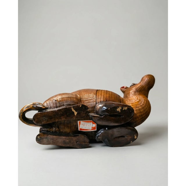 Vintage Woven Rattan Camel Storage Box For Sale - Image 4 of 4