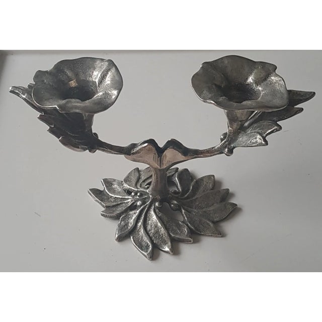 Baroque Two-Armed Candlestick in Flower Shape, 1960s For Sale - Image 3 of 4