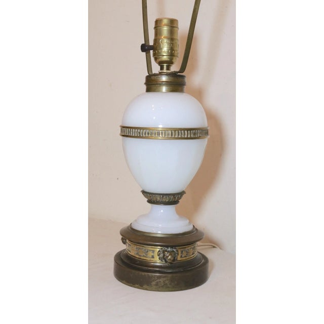 Antique 1800's Ornate Victorian Bronze Opal Glass Electrified Oil Parlor Lamp For Sale - Image 9 of 12