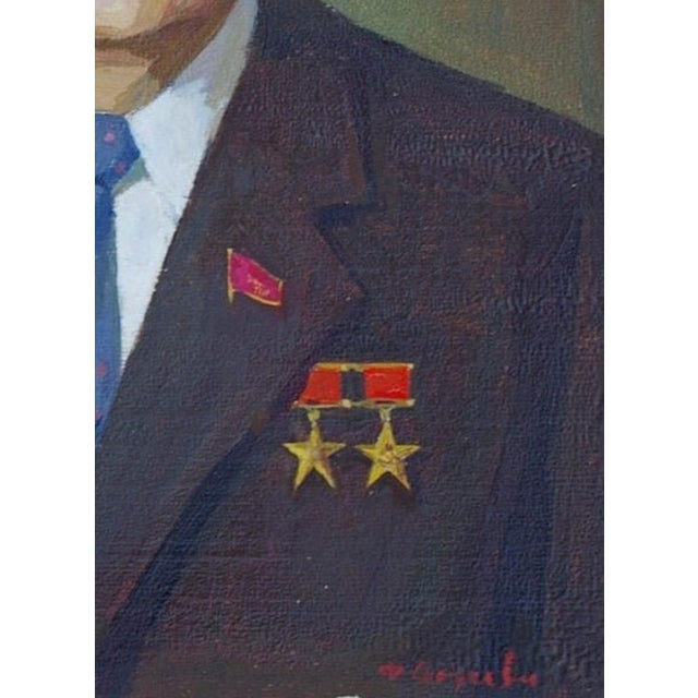 Vintage Male Portrait Oil Painting, Soviet Ukrainian Art on Cardboard 32-24 For Sale - Image 6 of 6