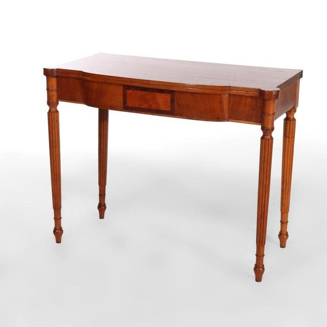 Antique Sheraton Mahogany Banded & Inlaid Turret Top Card Table with Reeded Legs C1830 Measures - 29"H x 37.25"W x 17.5"D...