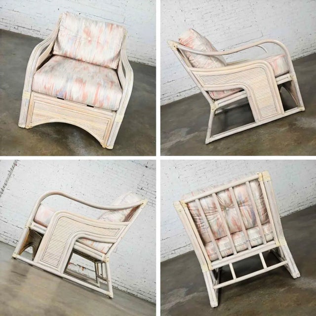 Off-white Cerused Reeded Rattan Love Seat & Lounge Chair Manner of Gabriella Crespi For Sale - Image 8 of 13