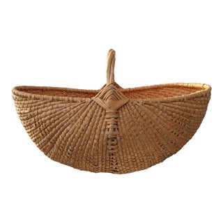 Early 20th Century Primitive French Country Handwoven Buttocks Gathering Basket For Sale