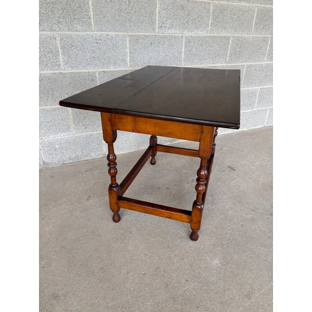 Rustic Primitive Antique Maple Turned Leg Accent Table For Sale - Image 3 of 13