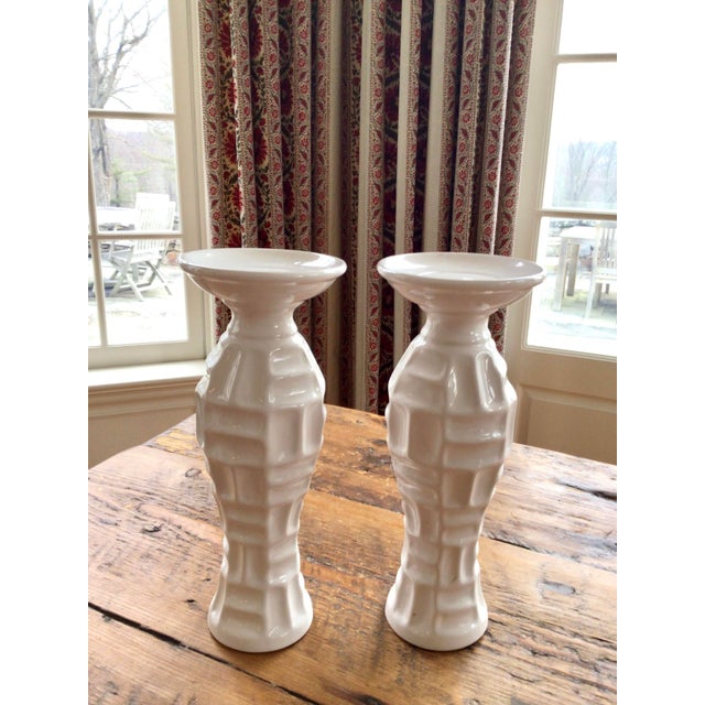 Vintage Pair of White Ceramic Candle Holders Chairish