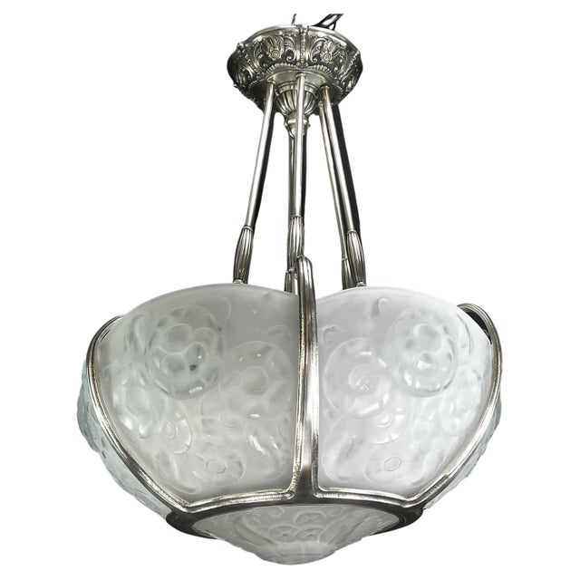 Art Deco Nickel-Plated Ceiling Light by Muller Freres, Luneville, 1930s For Sale - Image 14 of 14
