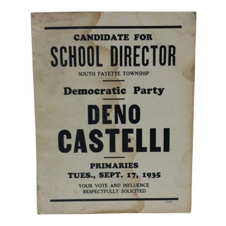 1935 Vintage Democratic Party School Director Campaign Sign For Sale