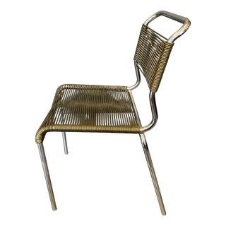Vintage Chrome and Khaki Green Scoubidou Spaghetti Chair, 1960s For Sale