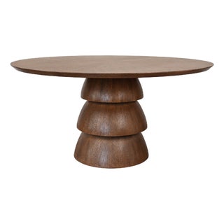 Matthew Izzo Home Callum 60" Round Three Tiered Base Oak Dining Table For Sale