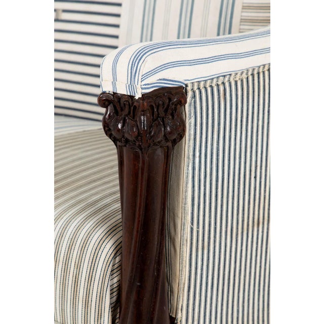 Wood Arts and Crafts Blue Striped Sofa, 1890s For Sale - Image 7 of 12