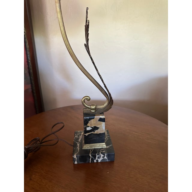 Black 1950s Acanthus Bronze & Portoro Marble Base Table Lamp For Sale - Image 8 of 13