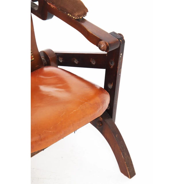 Brown Italian Rustic Style Leather and Wood Armchair, 1950s For Sale - Image 8 of 11