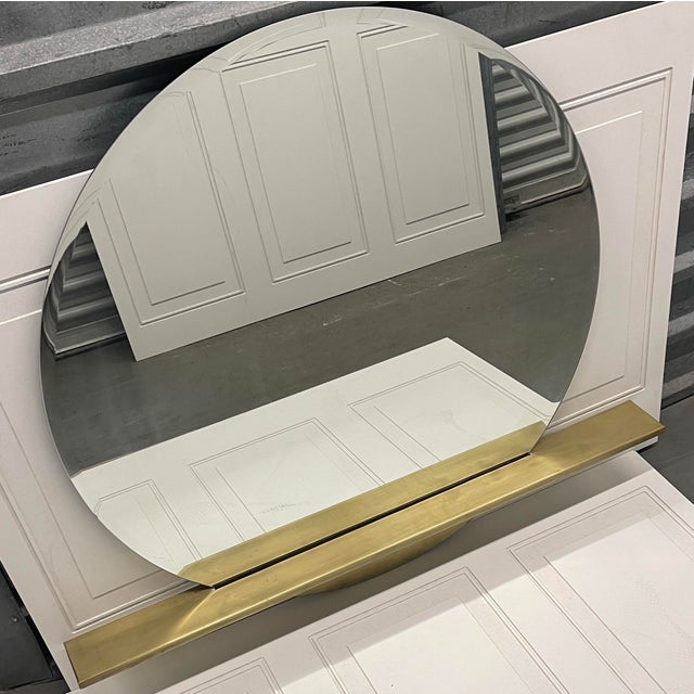CB2 Brass Round Mirror With Shelf Chairish