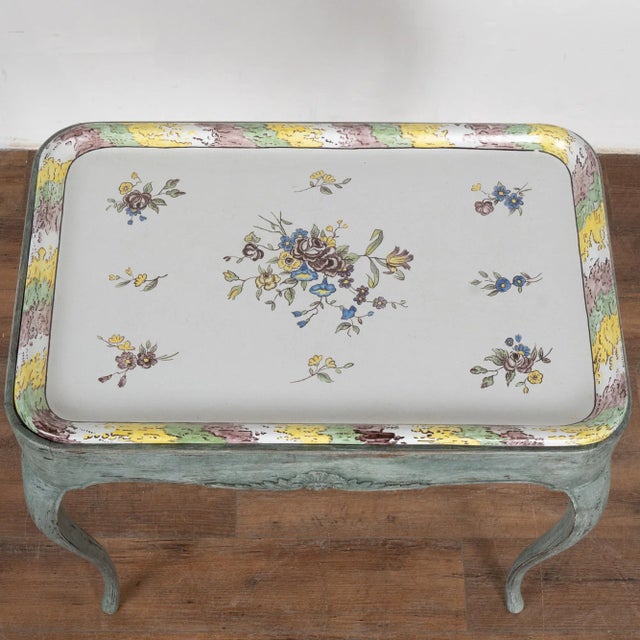 Gustavian (Swedish) Swedish Blue Gustavian Side Table Tea Table With Tray Top, Circa 1890 For Sale - Image 3 of 12