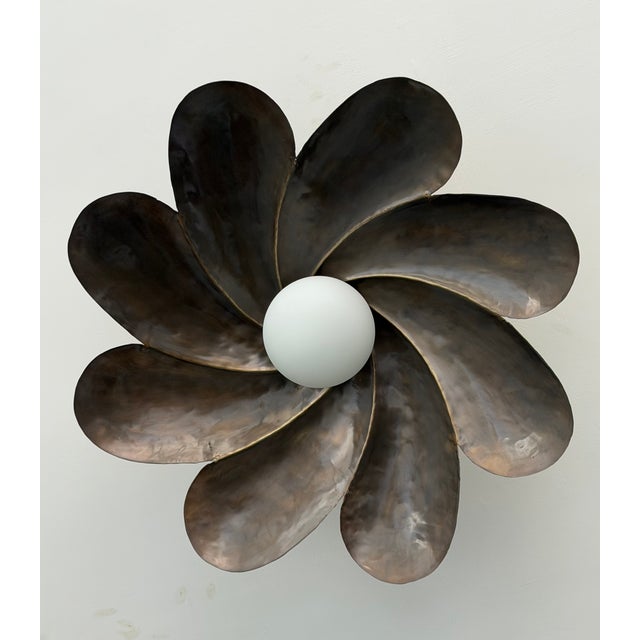 Mid-Century Modern Black Antique Brass Semi Flush Mount Light Fixture, Handmade Flower Ceiling Light For Sale - Image 3 of 18