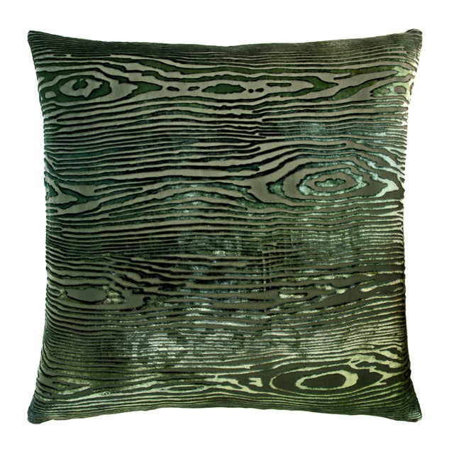 Contemporary Kevin O'Brien Woodgrain Faux Bois Evergreen Cut Velvet 18" Pillow For Sale - Image 3 of 3