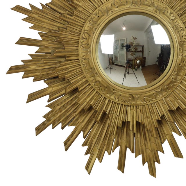 Gold Sun Mirror Two Levels Convex Mirror Sunburst, 1960s For Sale - Image 12 of 15