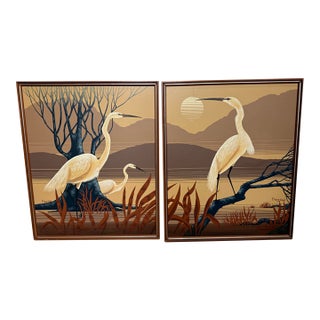 1970 Large Mid Century Modern Egret Wall Art - 1 Pair For Sale