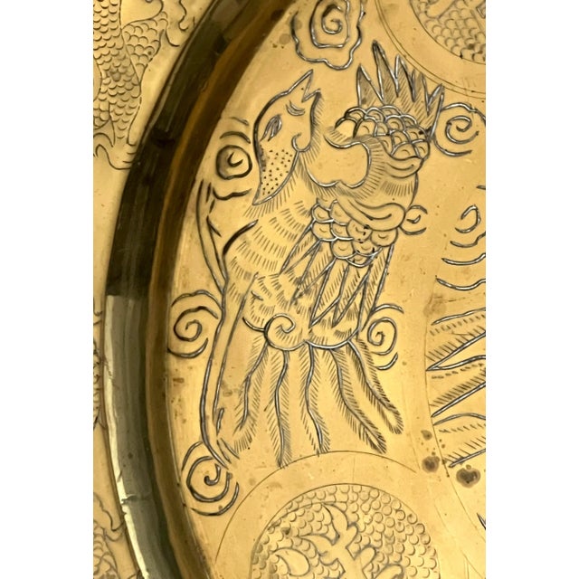 Mid 20th Century Vintage Solid Brass Guanyin Goddess of Mercy Round Tray With Engravings, Wall Hanging or Table Top For Sale - Image 5 of 7