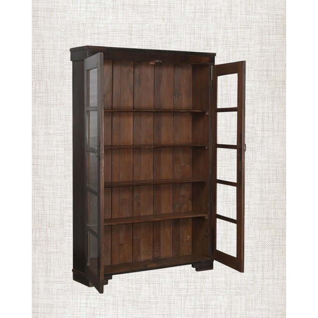 English Antique Dark Teak Wood Cabinet | Vintage Indian Armoire | Glass Display Cabinet | Rustic Home Decor For Sale - Image 3 of 6