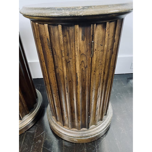 Vintage Neoclassical Style Marble Top Wooden Pedestal Side Tables—A Pair For Sale - Image 14 of 14