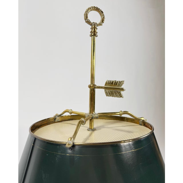 Vintage Chapman French Empire Style Brass Swan Bouillette Lamp With Tole Shade For Sale - Image 9 of 10
