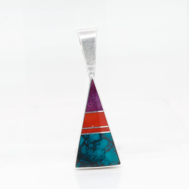 Ray Tracey Knifewing Sterling Silver & Inlaid Gemstone Pendant For Sale - Image 11 of 12