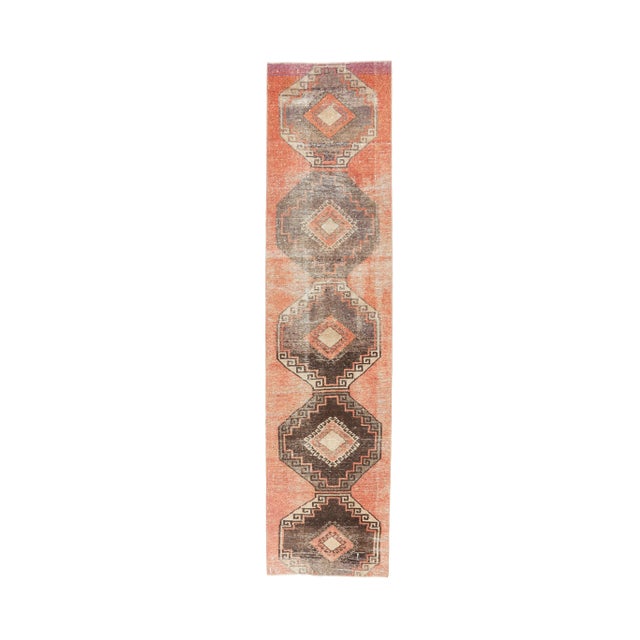 Orange 1960s Orange Geometric Turkish Hand-Knotted Runner Rug For Sale - Image 8 of 8