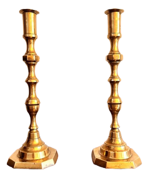 Large Antique Victorian Brass Candlesticks, 1880, Set of 2