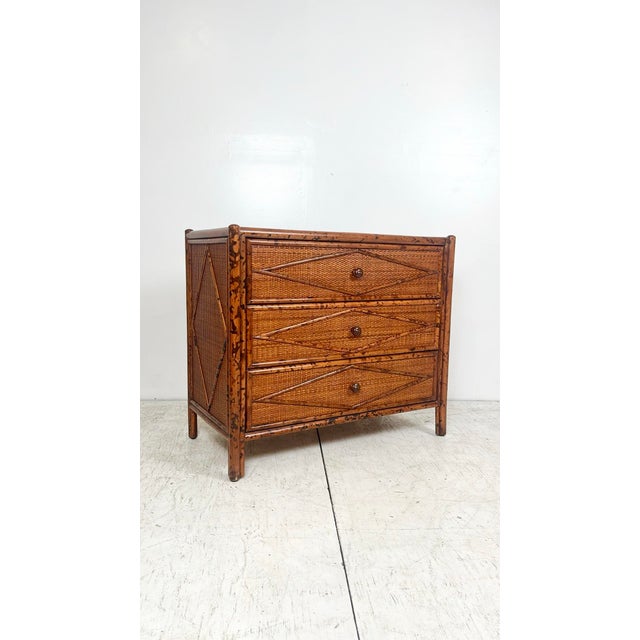 Bloomingdale's Vintage Bloomingdale's Burnt Bamboo Rattan Bachelor Chest For Sale - Image 4 of 9