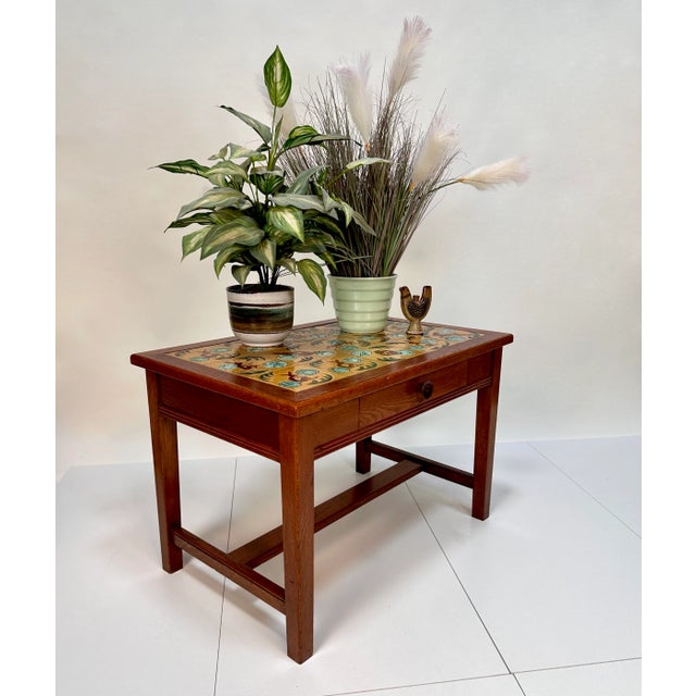 Arts & Crafts Side Table or Children's Furniture Style with Hand-Painted Majolica Ceramic Tiles, Denmark, 1920s For Sale - Image 17 of 18