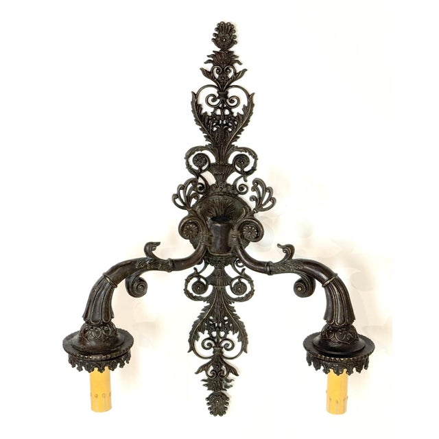 Large Pair of French Patinated Bronze Neoclassical Sconces, Mid 20th Century For Sale - Image 13 of 18