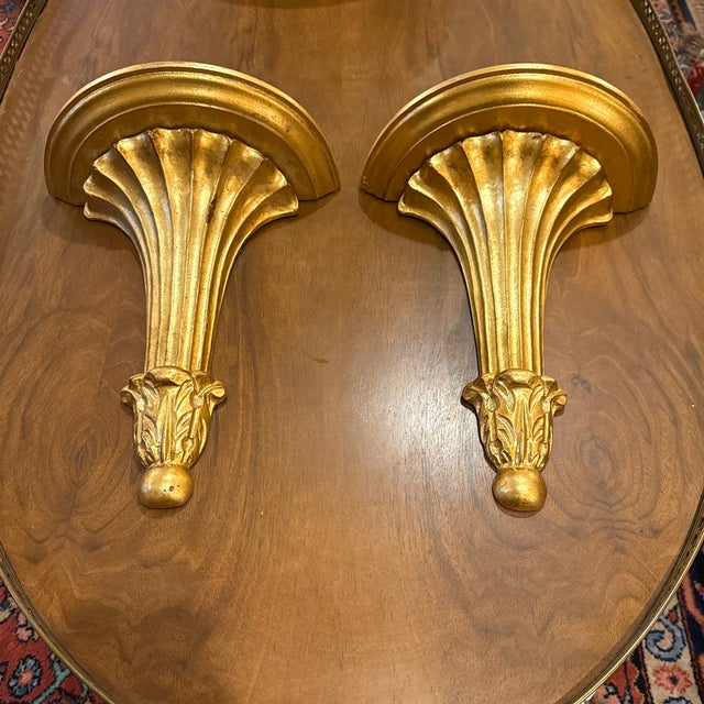 Wood Vintage Italian Giltwood Neoclassical Wall Bracket Shelves – Pair For Sale - Image 7 of 8