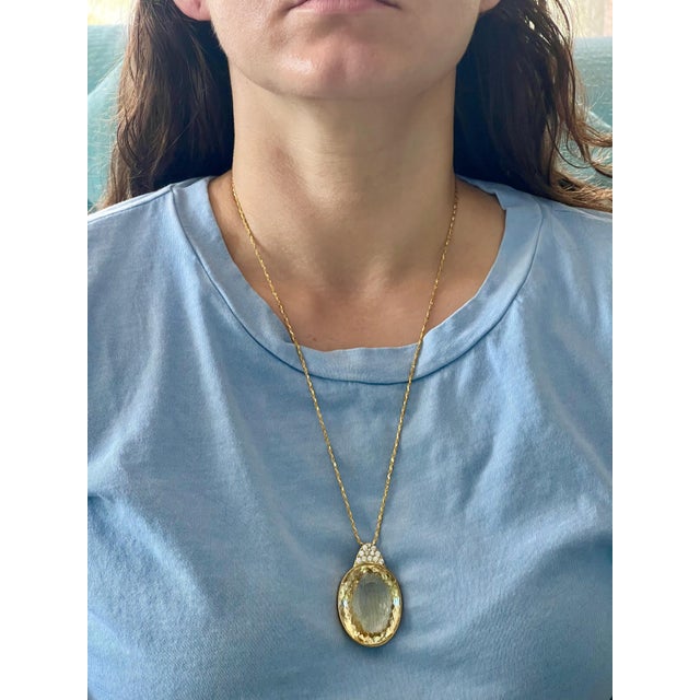 125 Carat Citrine & Diamond Pendent or Necklace 14 Karat Yellow Gold with Chain For Sale - Image 10 of 18