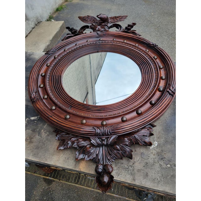 Wood 1940s American Federal Eagle Hand Carved Mahogany Wall Mirror Large For Sale - Image 7 of 15
