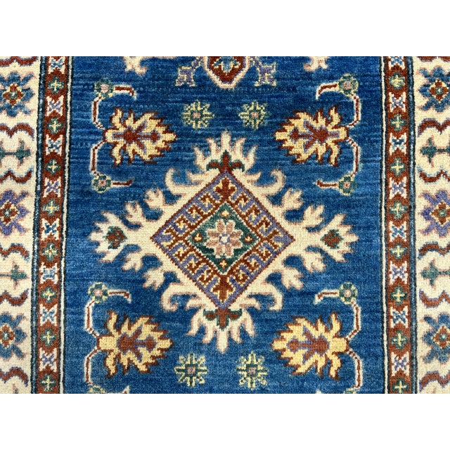 Textile Blue and Beige Kazak-Style Wool Runner Rug, Natural Dyes, 2'8" X 9'9" For Sale - Image 7 of 14