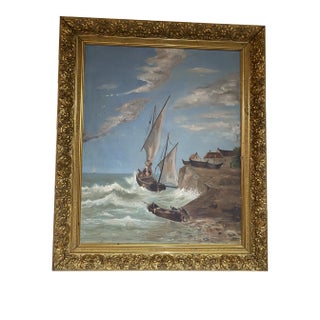 1940s European Nautical Seascape Oil Painting on Canvas, Framed For Sale