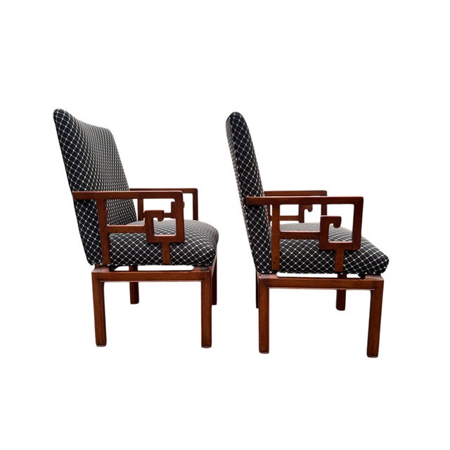 Late 20th Century Attributed to Michael Taylor Baker Greek Key Armchairs Pair For Sale - Image 9 of 18