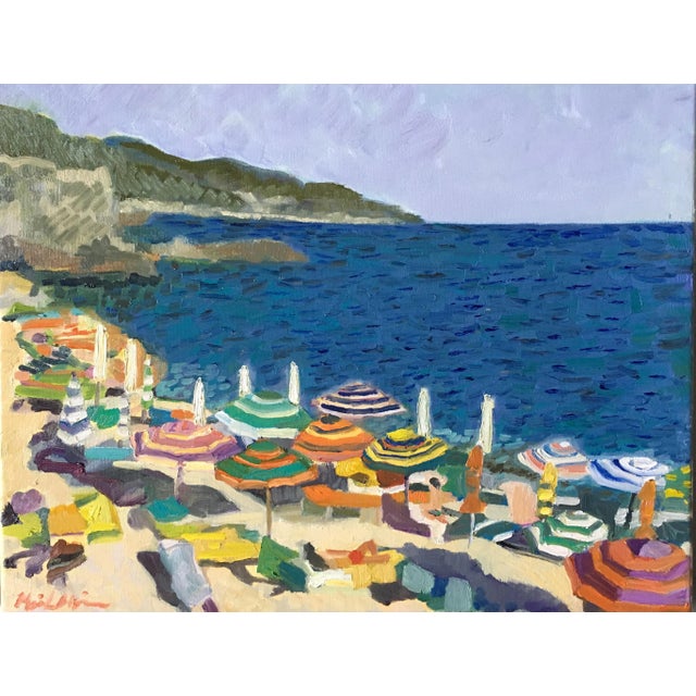 "Umbrellas" Contemporary Beachscape Giclee Print by Michelle Heimann 18"x24" For Sale