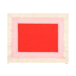Bright Red and Pink Abstract Art Print, Limited Edition of 25, Signed by Artist Emily Keating Snyder, 33 X 42 In.