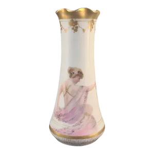 Antique Hand Painted Gilded Austrian Imperial Psl Vase Figural Classical Maiden